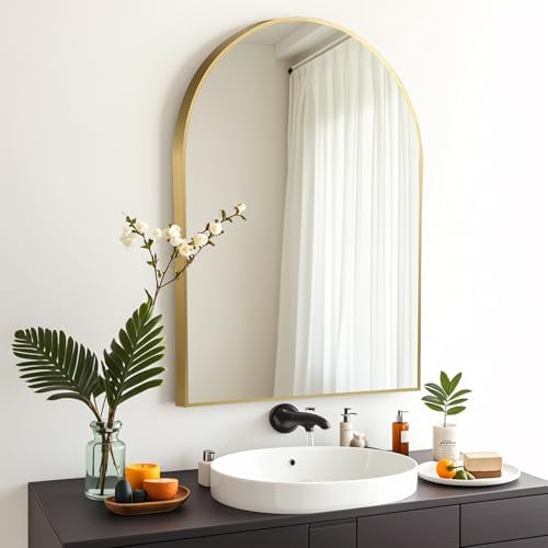 FARMER 20x30 Inch Gold Arched Bathroom Mirror with Metal Frame