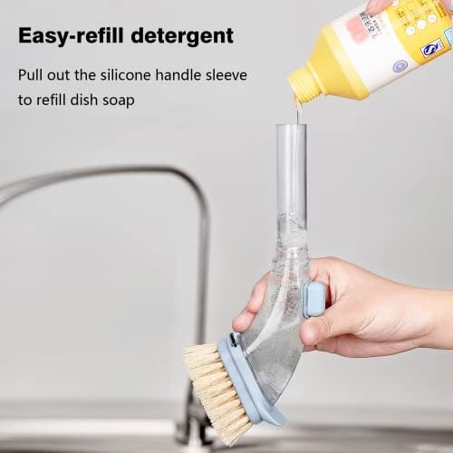 DAPOWER Dish Brush with Handle and Soap Dispenser 1