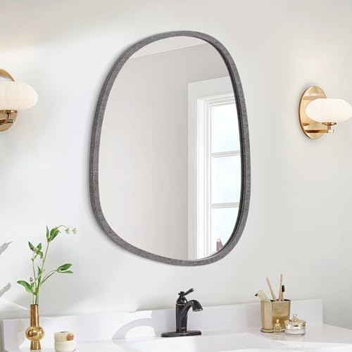 Lzuso Asymmetrical Wood Frame Wall Mirror - Large Modern Oval