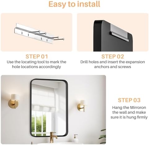 Atilioo 40x30 Inch Black Metal Bathroom Mirror