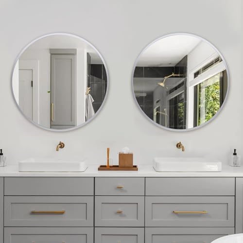20 Inch White Round Mirror with Aluminum Alloy Frame