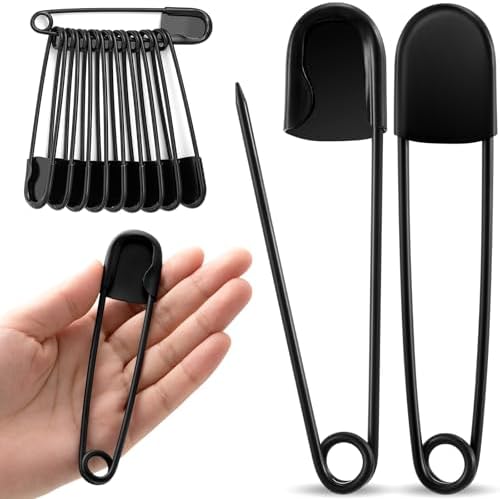 Juexica Jumbo Safety Pins 10 Pcs Heavy Duty Black