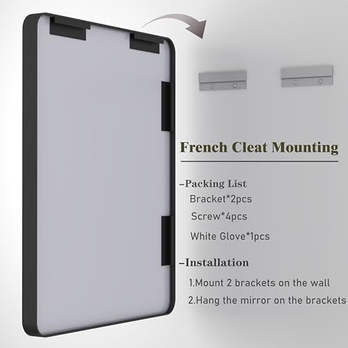 GOLOMO 20x30 Inch Matte Black Framed Mirror for Bathroom