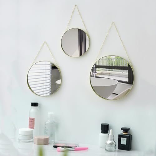 NOIRDA Small Hanging Circle Mirror with Chain