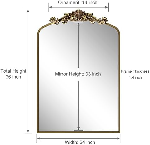 SMIROR Gold Vintage Arch Mirror 24x36 1