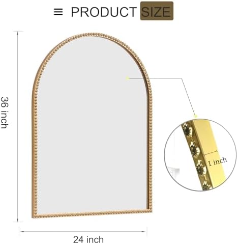 Baroque Arched Mirror 24x36 Gold Vintage Beaded 1