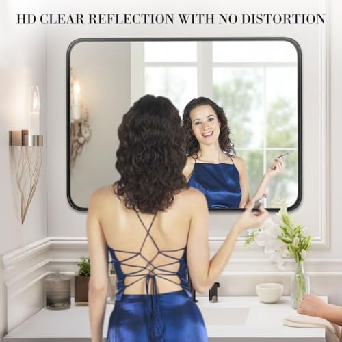 HOMEE 40x30 Inch Black Bathroom Mirror