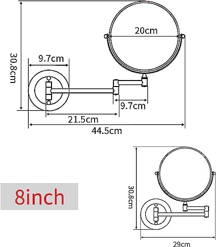 Bleslin Wall-Mounted Brass Makeup Mirror 8 Inch 360 Swivel Double Sided