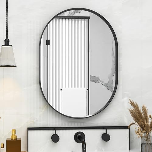 Suidia 22 x 30 Oval Black Bathroom Mirror