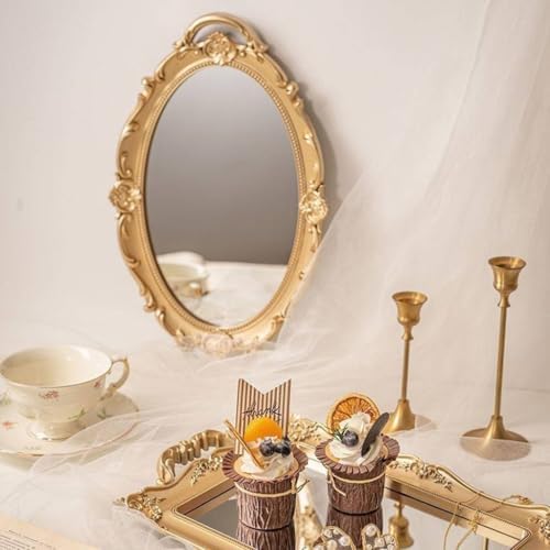 Oval Embossed Gold Vanity Mirror for Home