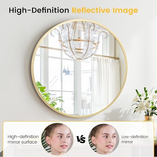 Takywep 20 Inch Round Mirror with Black Aluminum Frame