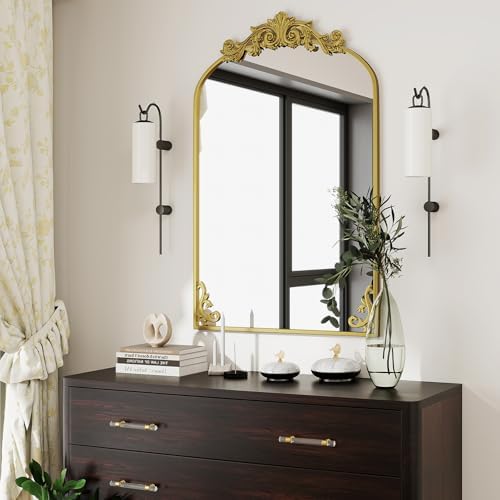 VooBang 24x36 inch Vintage Arched Gold Mirror