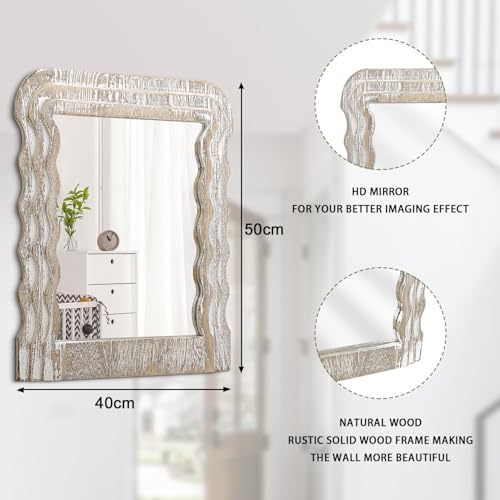 Wave Shape Irregular Wood Frame Wall Mirror