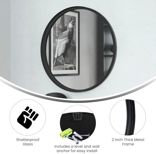 Merrick Lane Monaco Round Accent Mirror - 24 Black Metal Frame