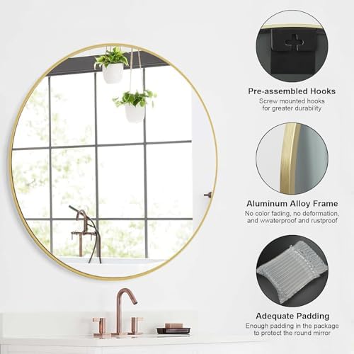 20 Inch Round Wall Mirror with Metal Frame and Shatterproof Film
