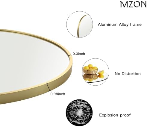 MZON 20 Inch Round Gold Frame Wall Mirror