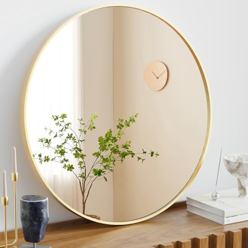 24 Inch Round Mirror with Gold Frame for Bathroom and Entryway