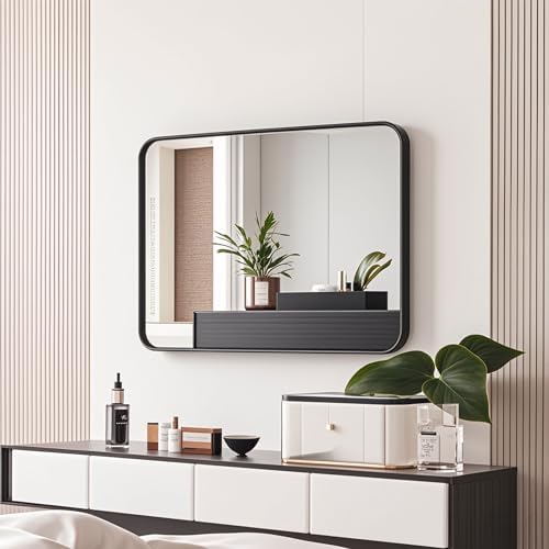 OBESTIK 16x20 Black Rectangle Bathroom Mirror with Tempered Glass Frame