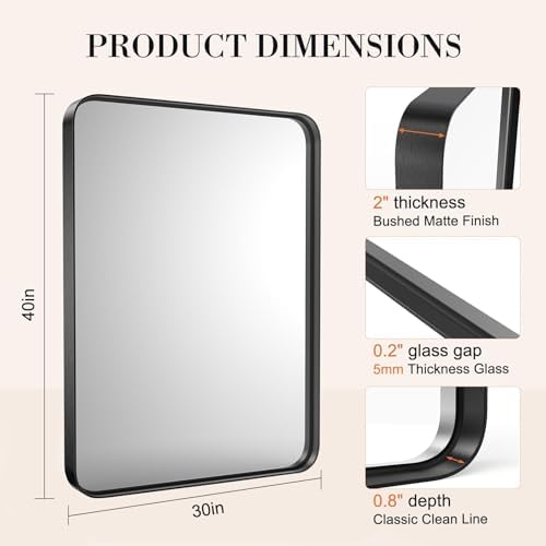 Wall-Mounted Bathroom Vanity Mirror 40x30 Matte Black