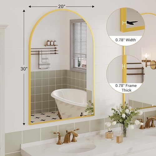 GarveeHome Arched Wall Mirror 20x30 Inch Gold Frame
