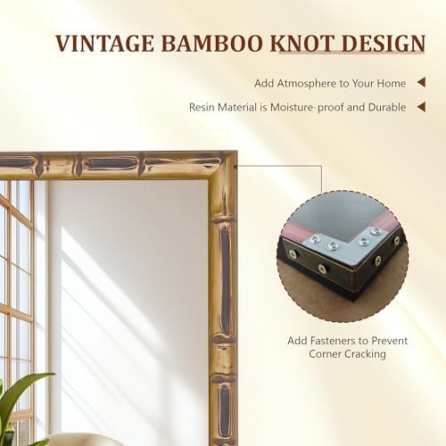 CULER Gold Wall Mirror 20x30 Inch Bamboo Frame