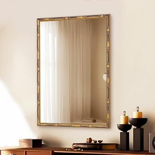 CULER Gold Wall Mirror 20x30 Inch Bamboo Frame