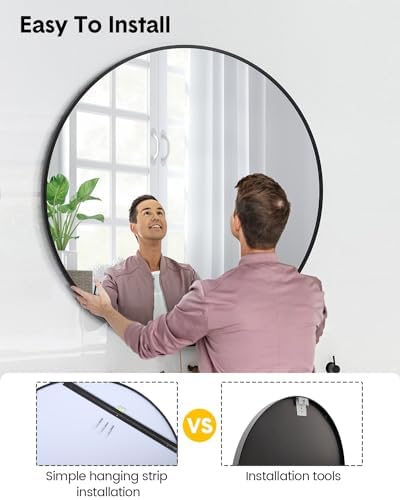 20 Inch Black Round Wall Mirror for Bathroom and Entryway