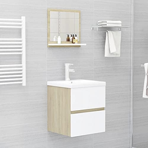 Wall Mounted Bathroom Mirror with Shelf White and Sonoma Oak 1