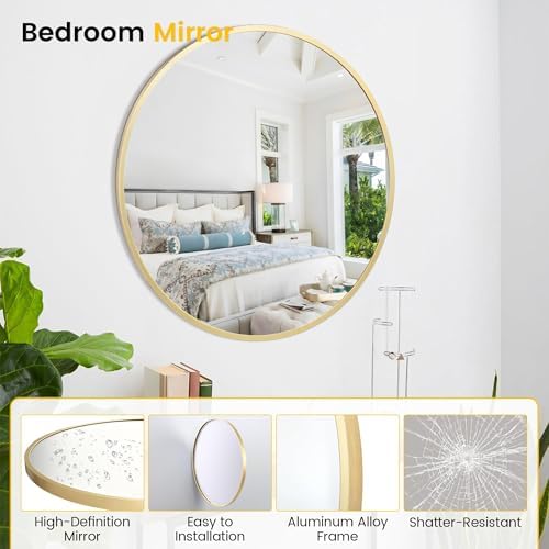 Modern 30 Inch Round Mirror with Durable Metal Frame
