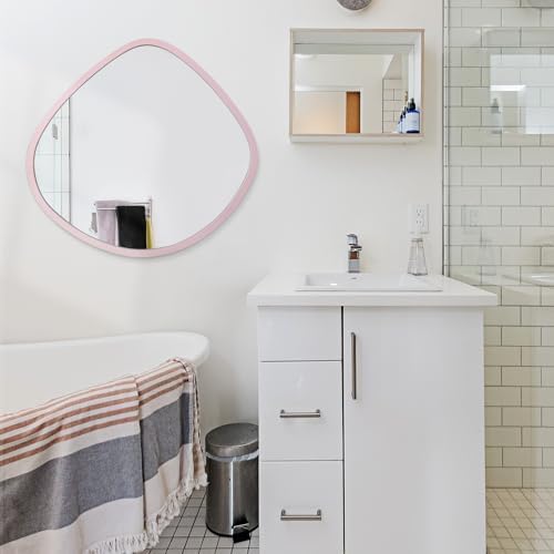 Wood Framed Bathroom Mirror 19X20 Inch Irregular Wall Decor