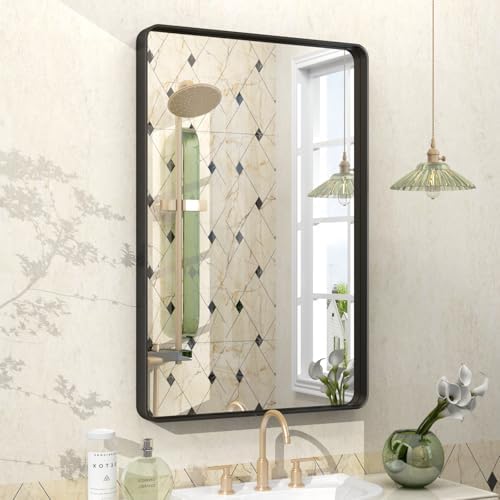 VANLIO 20x30 Inch Matte Black Framed Bathroom Mirror