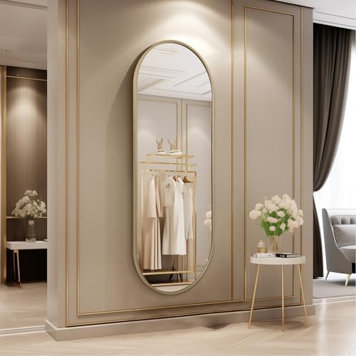 48x16 Inch Oval Full-Length Mirror with Brass Frame