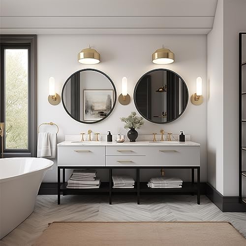 G-LEAF 30 Inch Black Round Bathroom Mirror