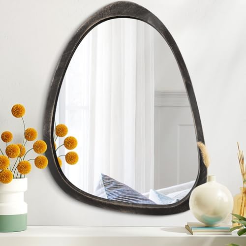 Lzuso 20x16 Green Wooden Irregular Oval Mirror