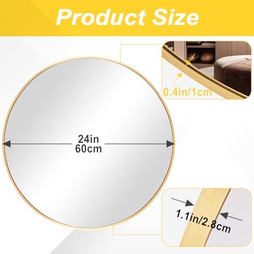 24 Inch Gold Round Wall Mirror with Metal Frame