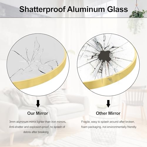 Heymirro 24 Inch Round Bathroom Mirror with Gold Aluminum Alloy Frame