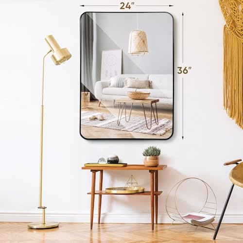 ZENY 24x36 Inch Black Metal Frame Bathroom Mirror