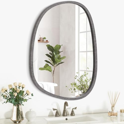 Lzuso Asymmetrical Oval Wood Frame Mirror