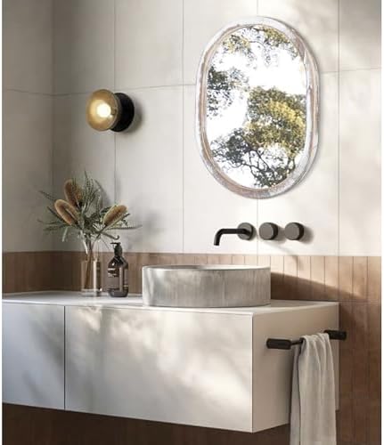 JJUUYOU Round Wall Mirror with Wood Frame