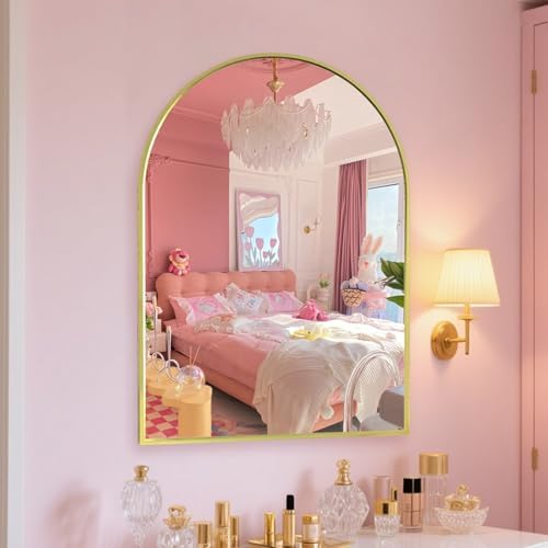 16 x 21 Gold Arched Bathroom Mirror with Tempered Glass