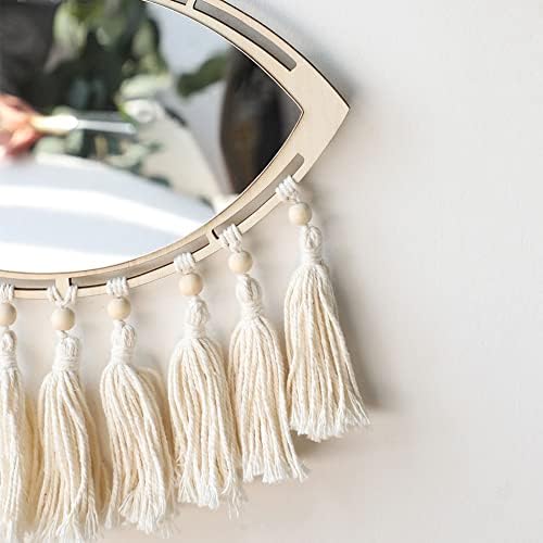 GUAN Boho Evil Eye Mirror with Macrame Wall Decor