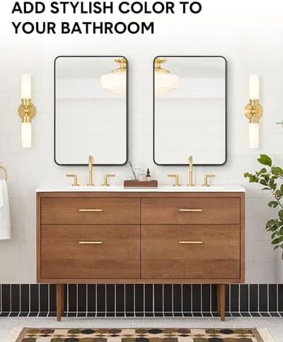 Amyove Black Metal Framed Mirror 48x30 Inch Rounded Rectangle Matte Vanity Bathroom Mirror Farmhouse