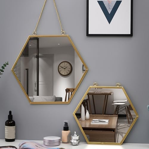 TZUFA Hexagon Wall Mirror Gold Bathroom Decor