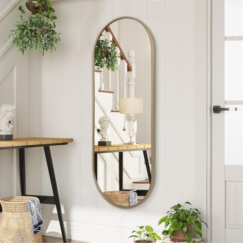 48x16 Inch Oval Full-Length Mirror with Brass Frame