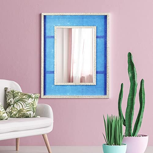 Head West Blue Linear Print Distressed White Raised Lip Double Framed Mirror 1
