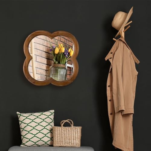 Sintosin Farmhouse Scalloped Wood Frame Mirror 20 Inch