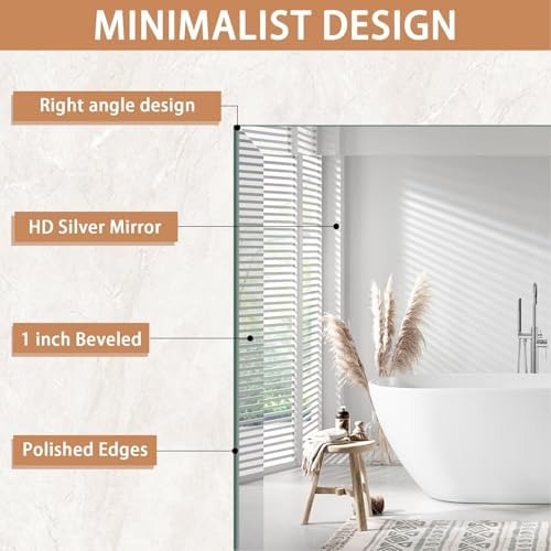 Frameless Mirror 12x20in Wall Mount Shatterproof Polished Edge