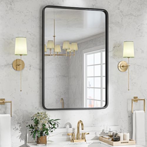 ZENY 24x36 Inch Black Metal Frame Bathroom Mirror
