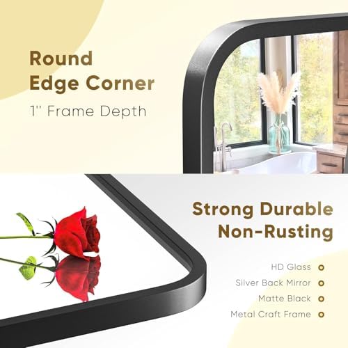 ZENY 24x36 Inch Black Metal Frame Bathroom Mirror