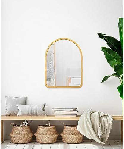Rustic Wooden Arched Wall Mirror 26x18 Inches